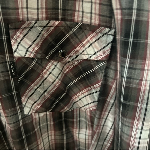 KEY Mens 2XLT Tall Red Gray Plaid Black Pearl Snap Long Sleeve Work Shirt - Picture 5 of 9